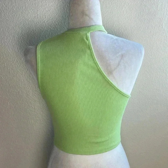 ZARA ASYMMETRIC GREEN RIBBED CROP TOP‎ BLOGGERS FAV SIZE SMALL - Picture 8 of 10